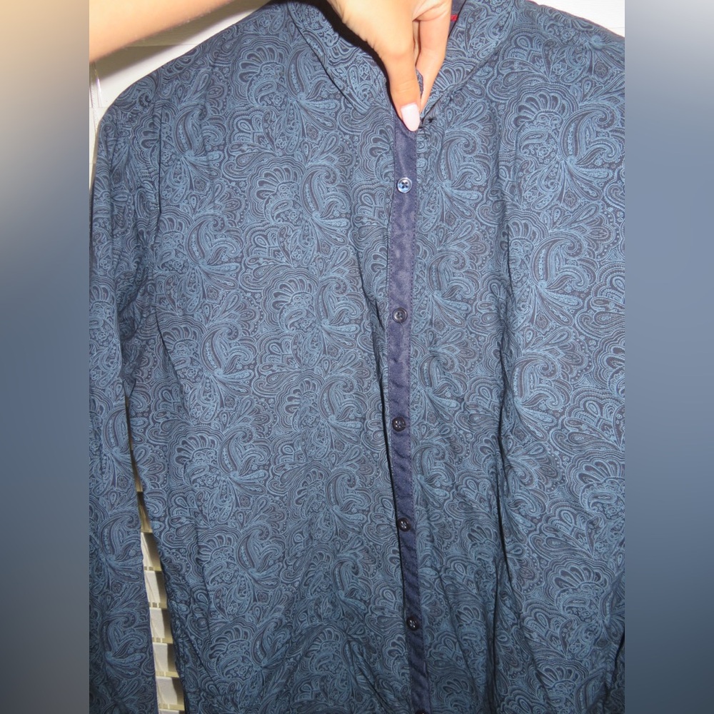 Men's Blue Patterned Button Up - Picture 2 of 3